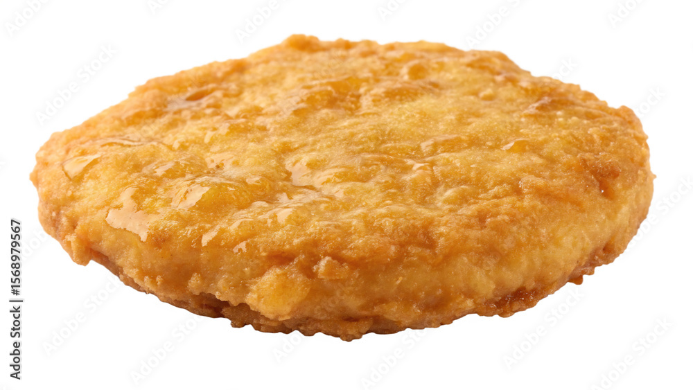 A single golden chicken patty isolated on transparent background A single golden chicken patty isolated on transparent background