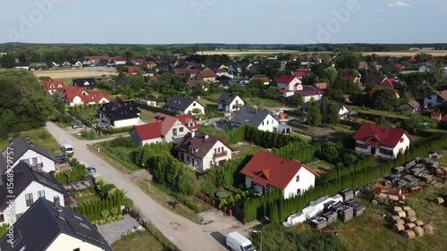 Bielawa village near Wroclaw city. Houses and fields, landscape of Lower Silesia region.