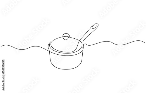 Continuous one line drawing of big pan isolated on white background, linear style vector illustration. Big pan continuous one line drawing. Cooking and kitchen concept in simple linear style vector

