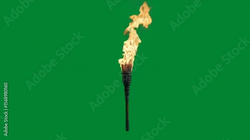 Burning Torch Isolated on Green Screen