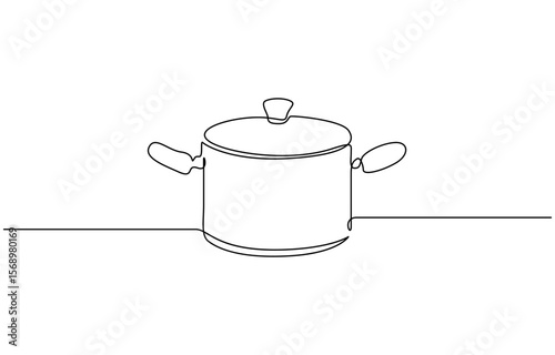 Continuous one line drawing of big pan isolated on white background, linear style vector illustration. Big pan continuous one line drawing. Cooking and kitchen concept in simple linear style vector
