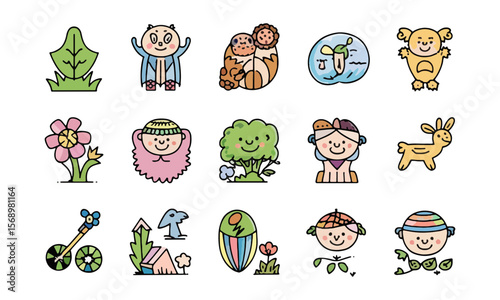 A funny vector cartoon set of diverse animal character icons for children's holiday illustrations