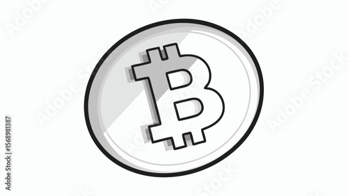 Stylized bitcoin coin with shadow effect on a white background in a cartoonish illustration