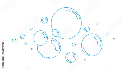 Bubbles fizzy blue foam doodle sketch hand drawn. Line shampoo bubbles, champagne gas linear. Water balls. sparkles.