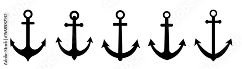 Anchors icons set. Ship anchor or boat anchor flat icon. Nautical symbol. Vector illustration