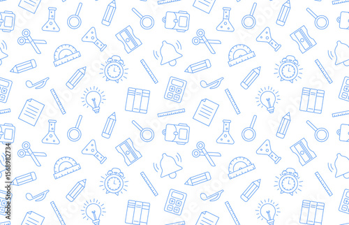 School supplies seamless pattern on a transparent background. Back to school linear icons endless background. Repeating pattern for printing