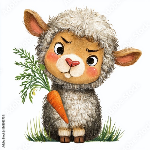 A Hilarious Watercolor Painting of a Man with a Stuck Carrot in a Lambs Fur A Funny Whimsical