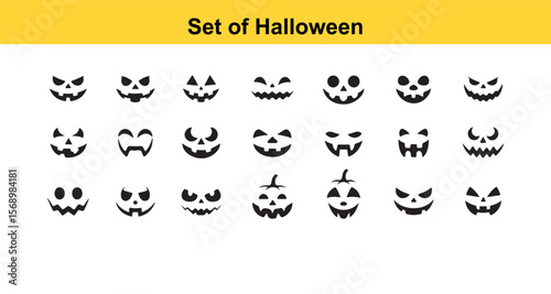 Collection of Halloween Pumpkin Faces Spooky and Fun Vector Icons