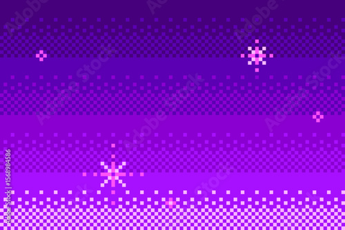 Pixel art starry sky background. Abstract vector illustration in retro videogame style. Dither gradient texture.