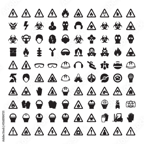Warning symbols hazard signs safety equipment personal protective gear danger electricity