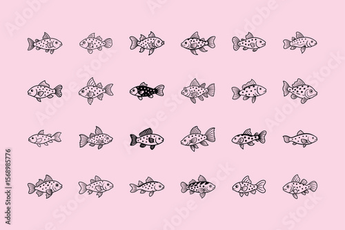 Spotted Corydoras, aquarium fish, line art illustration