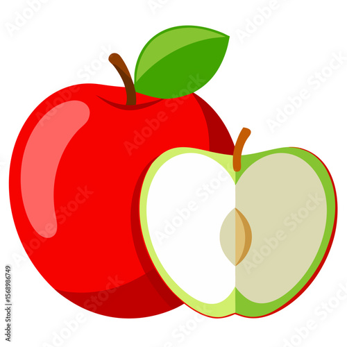 Whole and Sliced Apple on Transparent Background