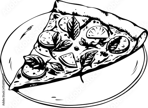 Slice of Hawaiian pizza with pineapple and ham on a white plate