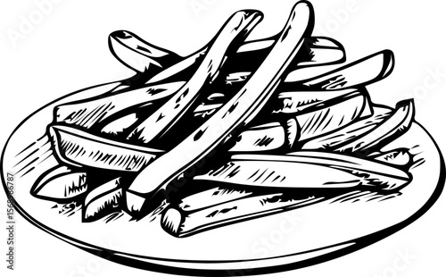 Plate of crispy French fries on a white background