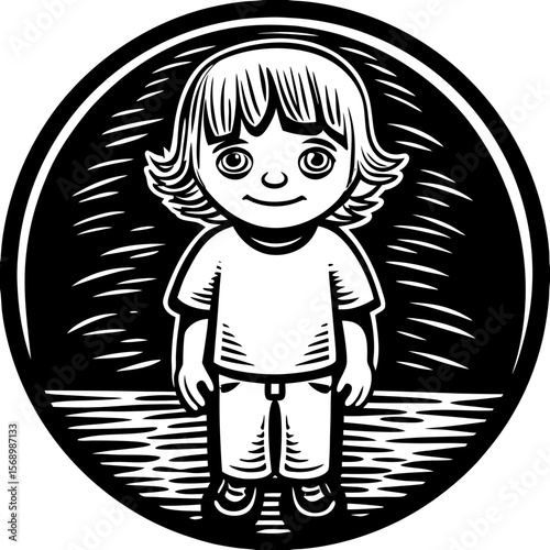 blonde baby boy (linocut style)