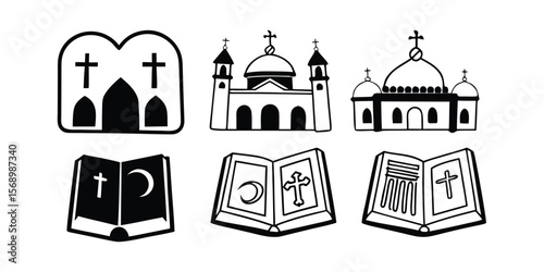 Collection of minimalist christian cross and religious symbol icons