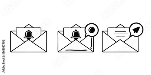 Monochrome email and messaging icons featuring mailbox and communication symbols