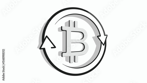 Bitcoin symbol with circular arrows indicating a transaction or exchange process displayed clearly