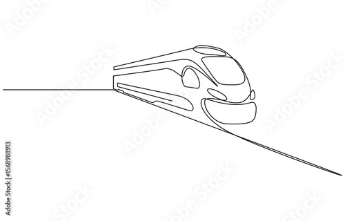 High-Speed Train One Line Illustration. Vector drawing capturing the essence of a modern train, High speed train single line art illustration. Editable vector.