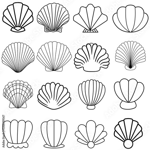 Seashell vector icon set. Shell illustration sign collection. conch symbol. Sea Life web icons.