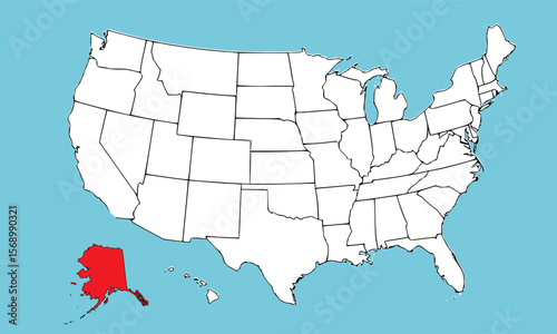 Alaska State, USA, vector map isolated on United states map. High detailed illustration. Flat style. Vector illustration