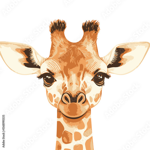 Tall giraffe, cute mammal with long neck and brown spots, vector illustration