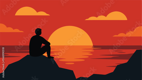 person sitting on a rock by the sea watching landscape