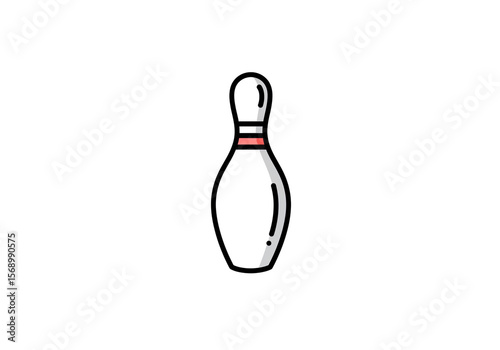 Isolated bowling pin with black outline and red stripe on a white background in a simple illustration
