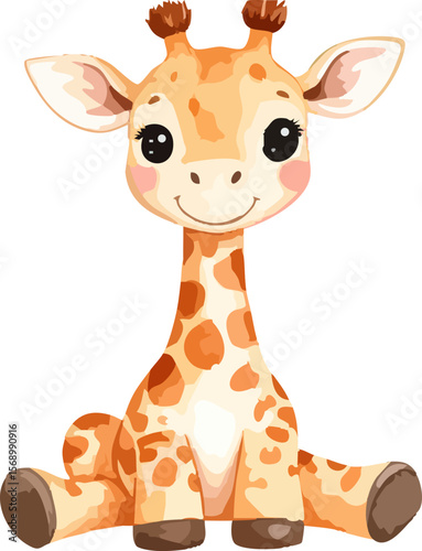Tall giraffe, cute mammal with long neck and brown spots, vector illustration