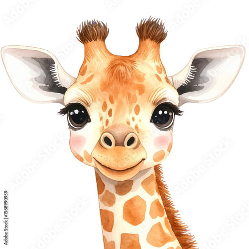 Tall giraffe, cute mammal with long neck and brown spots, vector illustration