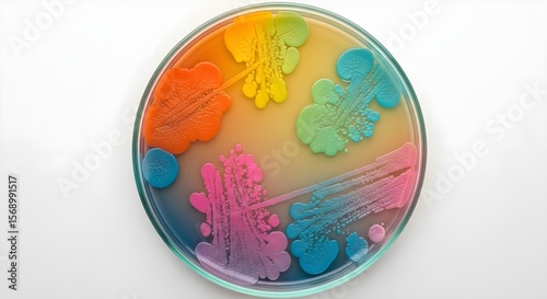 Vibrant Rainbow Bacterial Colonies on Agar Plate