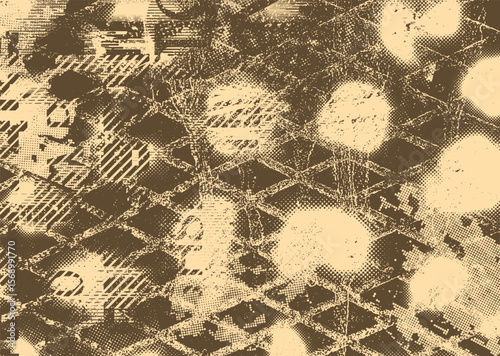 Glitch distorted geometric shape . Noise destroyed logo . Trendy defect error shapes . Glitched frame .Grunge textured . Distressed effect .Vector shapes with a halftone dots screen print texture. 