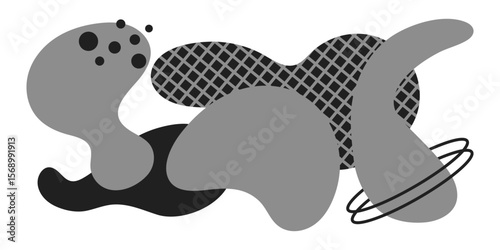 Abstract background of organic shapes, grid, lines and dots. Modern vector design.