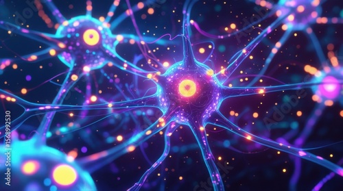 Neural Network Activity with Glowing Brain Connections, High-Resolution Concept Art	