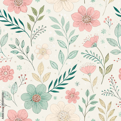 Seamless floral pattern with decorative flowers and leaves for textile and wallpaper design