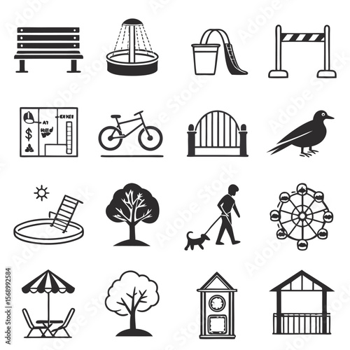 Real estate icon set with building and construction symbols in vector style