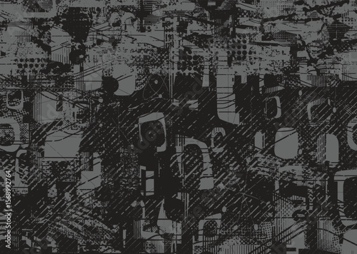 Glitch distorted geometric shape . Noise destroyed logo . Trendy defect error shapes . Glitched frame .Grunge textured . Distressed effect .Vector shapes with a halftone dots screen print texture. 
