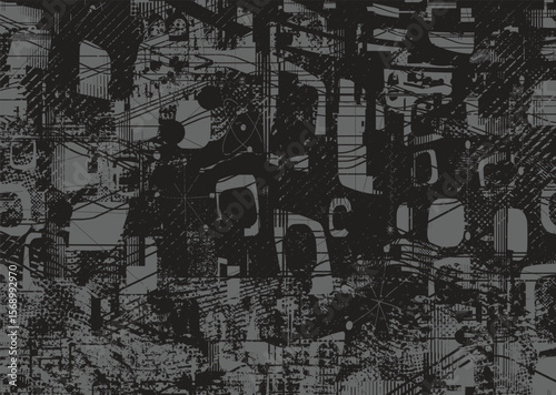 Glitch distorted geometric shape . Noise destroyed logo . Trendy defect error shapes . Glitched frame .Grunge textured . Distressed effect .Vector shapes with a halftone dots screen print texture. 