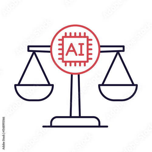 Ethical DilemmaLine icon.  Scales with Conflict Representing Difficult Moral Choices in AI Systems.Simple Line icon..