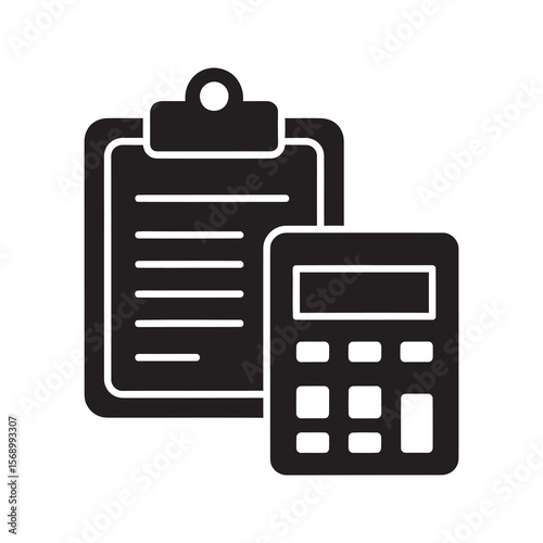 Tax audit icon with a clipboard calculator and document for a financial inspection accounting review and federal budget analysis report vector solid glyph