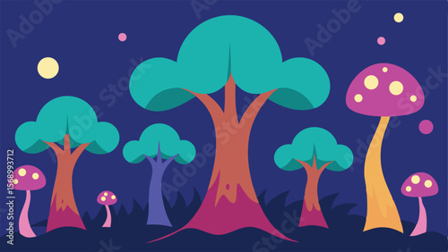 vector illustration of enchanted forest with curvy tree trunks