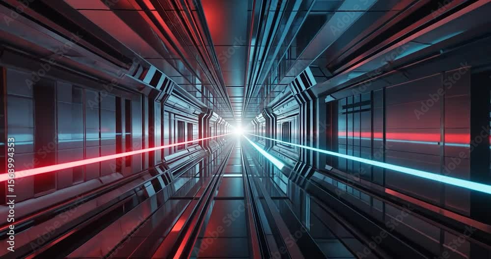 Futuristic tunnel with vibrant neon lights