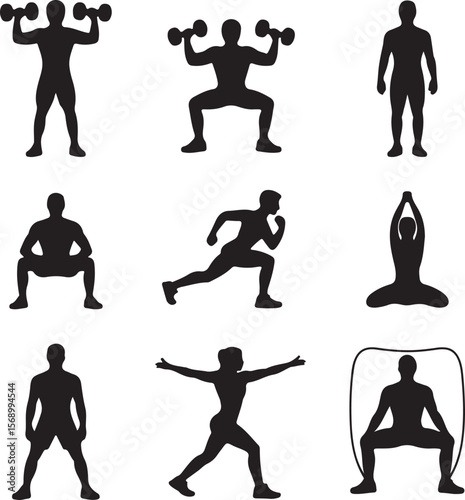 Workout Exercises Silhouettes of Fitness Training Routines