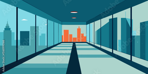 Empty blue office corridor interior design in a modern urban business building