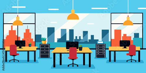 Vector illustration of a bustling urban city skyline with diverse business people and families on the street, showcasing modern architecture and success