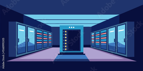 Image Description

A blue, empty 3D server room interior features a long, well-lit corridor design