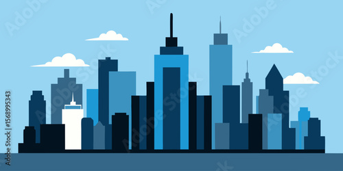 New York City skyline silhouette vector illustration featuring urban skyscrapers and iconic architecture at night