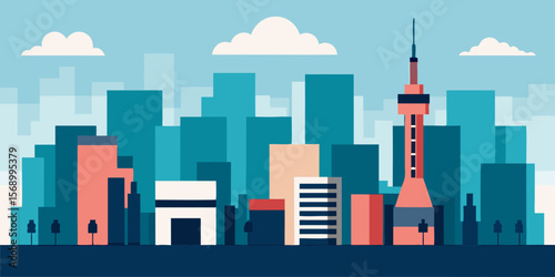 A sleek vector silhouette of a nocturnal city skyline, featuring modern architectural towers and industrial buildings, perfectly captures the urban business landscape