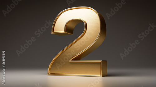 Smooth gold number 2 on the dark background