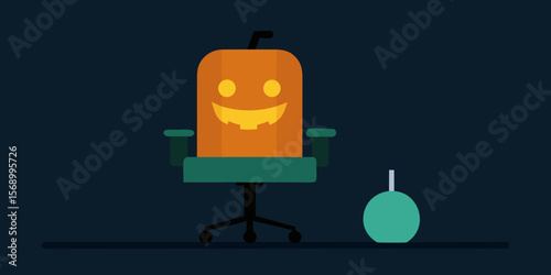 Orange vector cartoon Halloween pumpkin lantern with a burning candle, a cute symbol of the autumn holiday night